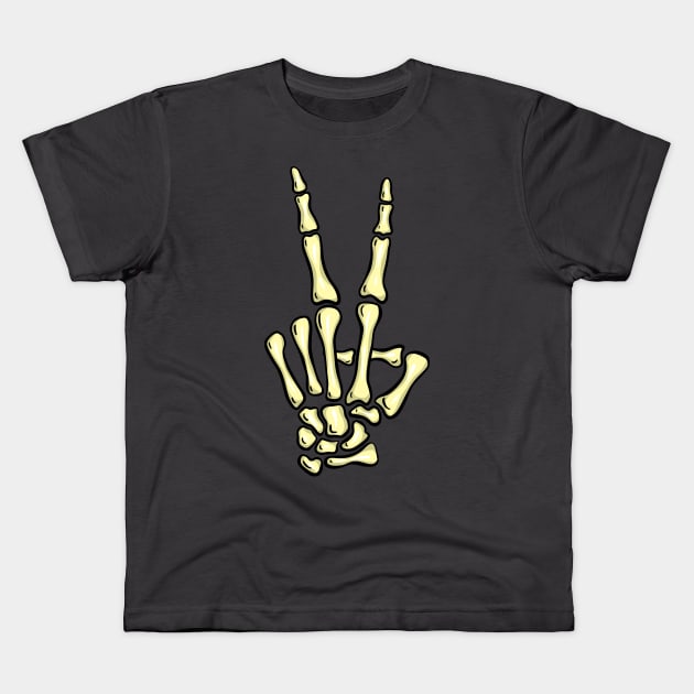 Creepy Halloween Skeleton Hand Gesture Swearing Kids T-Shirt by Squeeb Creative